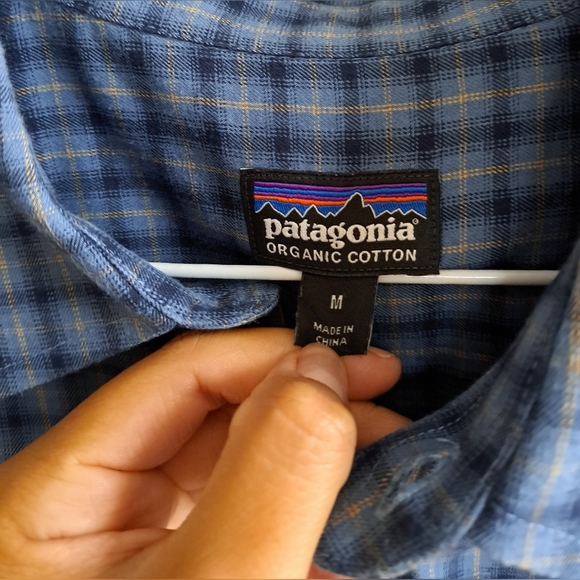 Men's Patagonia Organic Cotton Blue Plaid Long Sleeve Button Up Shirt - Picture 6 of 9